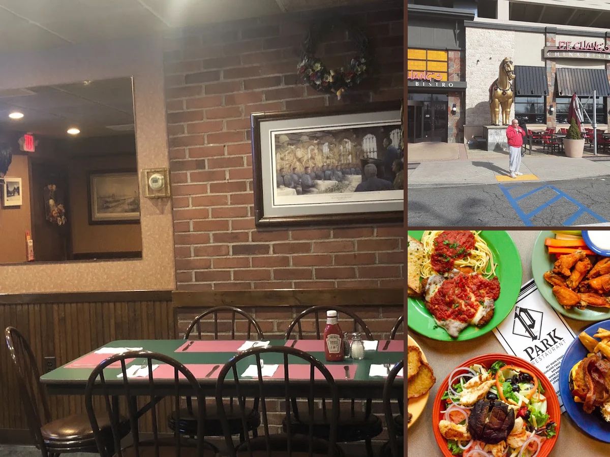 American restaurant interior with booth seating.