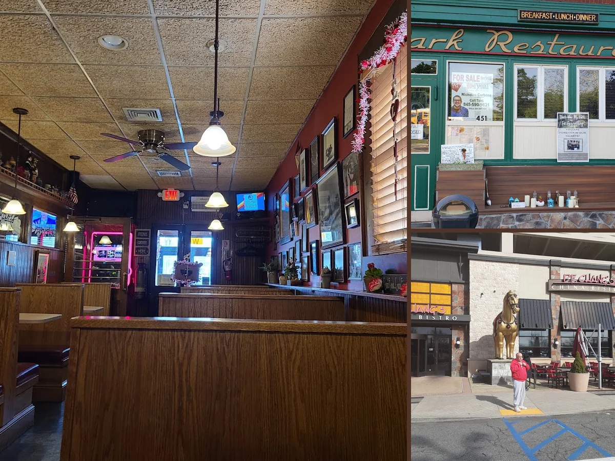 Bar stools beside a wood-paneled counter.