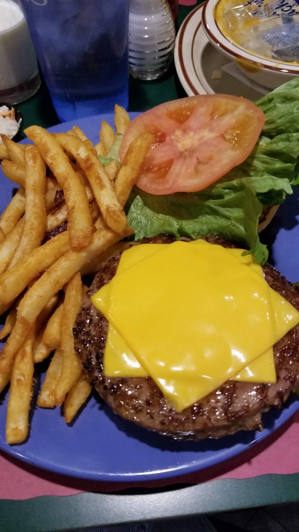 Plated American entree with simple sides.